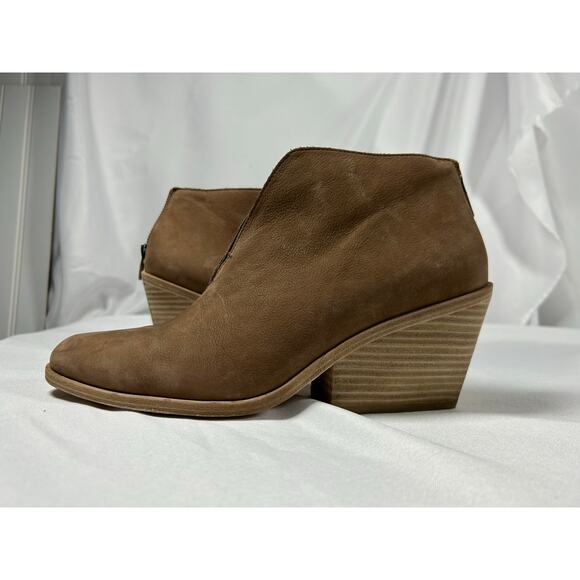 EILEEN FISHER NELSON Tan TUMBLED LEATHER SPLIT OPEN FRONT ANKLE BOOTIES Sz 9.5 - Picture 6 of 9